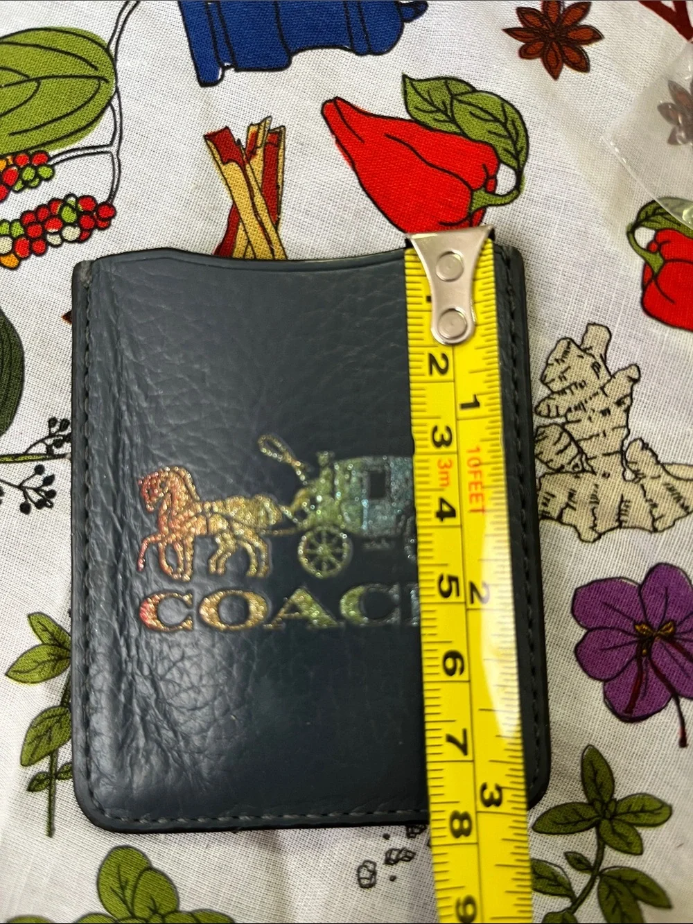 Coach Black Leather Card & Key Holder with Iridescent Logo